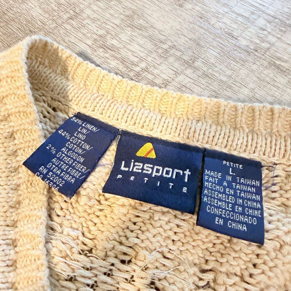 Vintage Liz Claiborne Linen Crochet Woven Sweater Vest Tan Medium - Picture 5 of 7